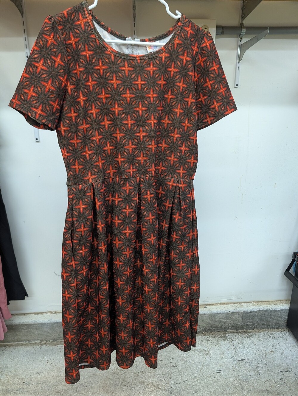 LuLaRoe Orange and Brown Geometric Midi Dress